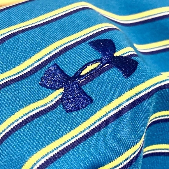 Under Armour Loose Heatgear Striped Short Sleeve Tech Performance Polo Size Lrg - Picture 2 of 9